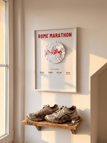 Norello Trace Marathon — gerahmt über Schuhregal